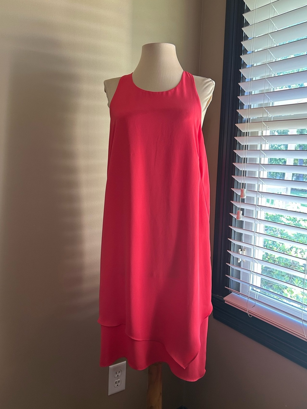 Trouve Red Double-Layer Sleeveless Shift Dress